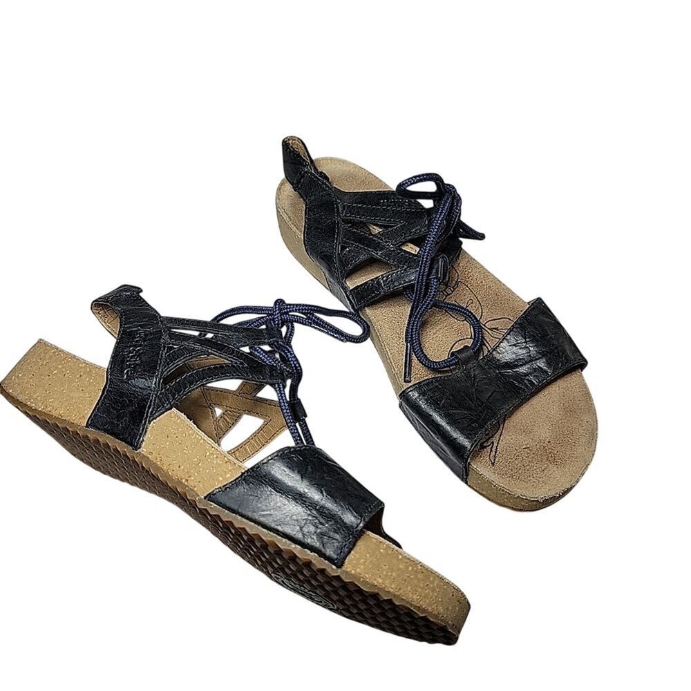 Josef Seibel Women's Sandals Leather Black strap shoe lace size 37 US 7.5